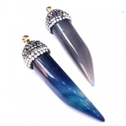 Pendentif Corne en Agate avec Embout Strassé 17x59mm