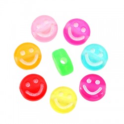 Acrylic Bead Flat Round Smile Face 7mm/4mm (Ø1mm)