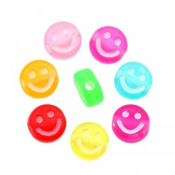 Acrylic Bead Flat Round Smile Face 7mm/4mm (Ø1mm)