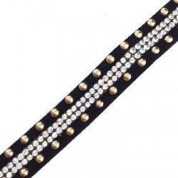 Fettuccia di Alcantara Sintetica 12mm con Strass 2mm e Borchie (~95-100cm/conf)