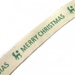 Κορδέλα Βαμβακερή Χριστουγεννιάτικη "MERRY CHRISTMAS" 15mm (~9.5 μέτρα/καρούλι)