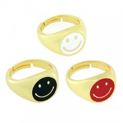 Enameled Brass Finger Ring Round Smile Face 21x14mm