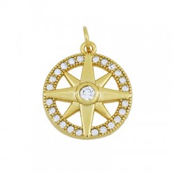 Zircon Brass Charm Round Star 14mm