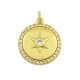 Breloque Ronde en Laiton et Zircon. Étoile. 15 mm