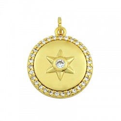 Zircon Brass Charm Round Star 15mm
