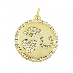 Brass Charm Round Heart w/ Zircon 19mm