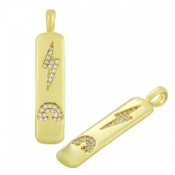 Zircon Brass Charm Tag Lightning Rainbow 8x29mm