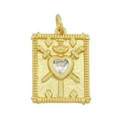 Brass Charm Tag Heart w/ Zircon 15x20mm