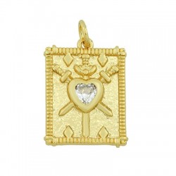 Zircon Brass Charm Tag Heart 15x20mm