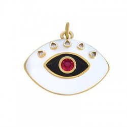 Brass Evil Eye w/ Enamel & Zircon 31x22mm