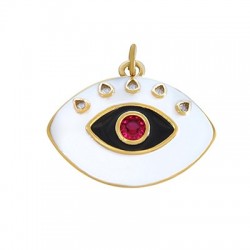 Zircon Brass Enameled Evil Eye 31x22mm