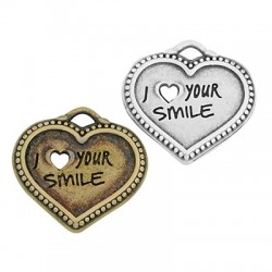 Μεταλλικό Ζάμακ Χυτό Μοτίφ Καρδιά "Love your smile" 22x19mm