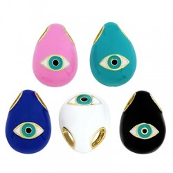 Brass Oval Evil Eye w/ Enamel 17x12mm