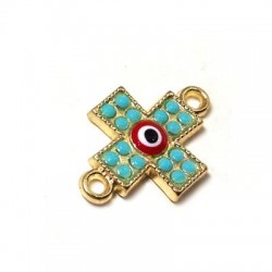 Conector de Zamak Cruz con Strass y Ojo Esmaltado 12x18mm