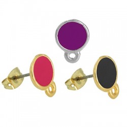 Zamak Earring Round w/ Enamel Loop & Safety Back 8mm