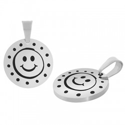 Stainless Steel 304 Charm Round Smile Face 15mm (Ø1.2mm)