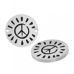 Stainless Steel 304 Connector Round Peace Sign 15mm/1.5mm