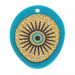 Wooden with Plexi Acrylic Pendant Irregular Evil Eye 34x42mm