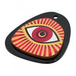 Wooden with Plexi Acrylic Pendant Irregular Evil Eye 39x43mm