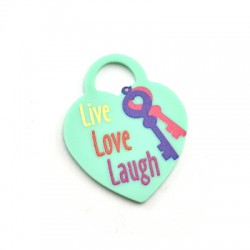 Plexi Acrylic Pendant Heart Padlock "Live Love Laugh"32x40mm