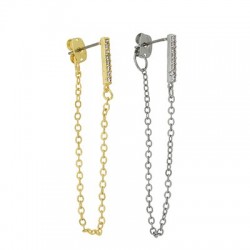 Brass Earring Chain w/ Zircon Bar & Back Safety 12mm