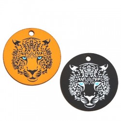 Wooden Pendant Round Leopard Head 32mm