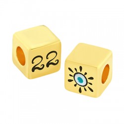 Brass Bead Cube "22" w/ Evil Eye & Enamel 10mm (Ø5.2mm)