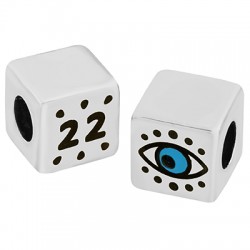 Brass Bead Cube "22" w/ Evil Eye & Enamel 10mm (Ø5.2mm)