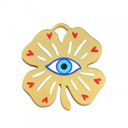 Plexi Acrylic Lucky Pendant Clover w/ Evil Eye & Heart 40mm