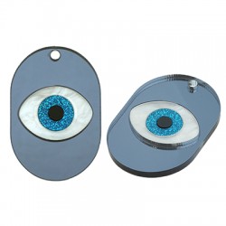 Plexi Acrylic Pendant Tag w/ Evil Eye 29x45mm