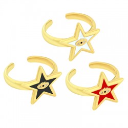 Brass Ring Star w/ Evil Eye Zircon & Enamel 20x16mm