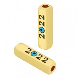 Brass Tube "2022" w/ Evil Eye & Enamel 20x5mm (Ø2.5mm)