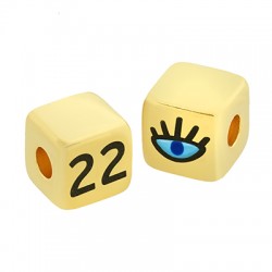 Brass Bead Cube "22" w/ Evil Eye & Enamel 8mm (Ø3mm)