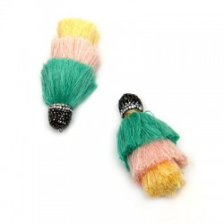 Cotton Triple Tassel With Strass Cap ~65mm