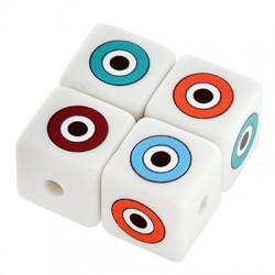 Acrylic Bead Cube w/ Evil Eye 15.5mm (Ø3mm)