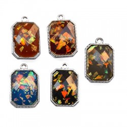 Zamak Setting Charm Rectangular with Resin Stone 18x13mm