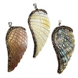 Ciondolo di Madreperla Ala d'Angelo con Strass 26x62mm