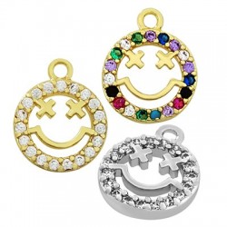 Zircon Brass Charm Round Smile Face 8mm