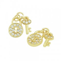 Pendentif cadenas/clé en Métal/Laiton et Zircons 10x5mm/8mm
