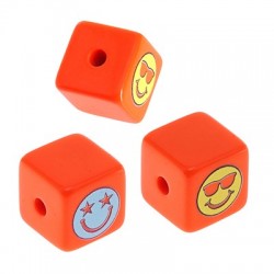 Acrylic Bead Cube w/ Smile Face 15.5mm (Ø3mm)