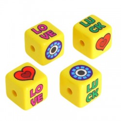 Acrylic Bead Cube "Love Luck" 15.5mm (Ø3mm)