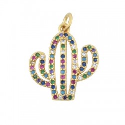 Ciondolo in Ottone con Cactus e Zirconi 16 mm