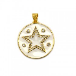 Charm rond Étoile en Laiton Émaillé avec Zircon 23 mm