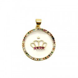 Ciondolo in Ottone Smaltato Rotondo Corona con Zircone 23mm