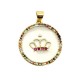 Colgante de Metal Laton Redondo con Corona Esmaltada con Circonitas 21mm
