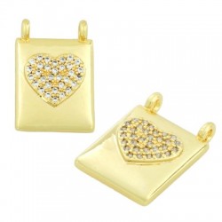 Zircon Brass Charm Tag Heart 12x13mm