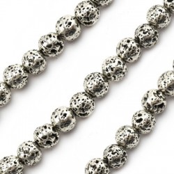 Lava Bead Round Silver Antique 6mm (~60pcs)