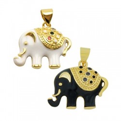 Colgante de Metal Latón Elefante con Circonitas y Esmalte 21x15mm