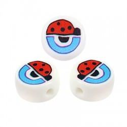 Acrylic Bead Round w/ Ladybug 13x6mm (Ø2mm)