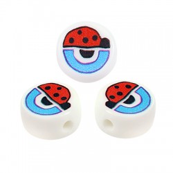 Plexi Acrylic Bead Round w/ Ladybug 13x6mm (Ø2mm)